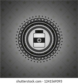 medicine bottle icon inside black emblem