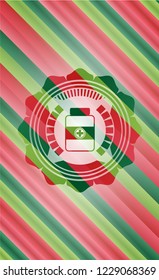 medicine bottle icon inside christmas emblem.