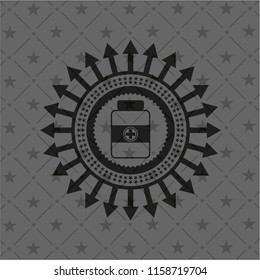 medicine bottle icon inside dark emblem