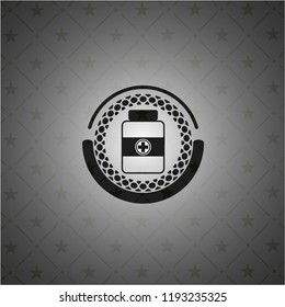 medicine bottle icon inside dark badge