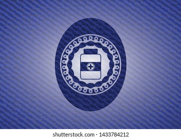 medicine bottle icon inside emblem with jean high quality background
