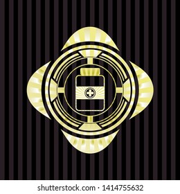 medicine bottle icon inside golden emblem