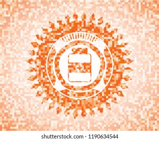 medicine bottle icon inside orange mosaic emblem with background