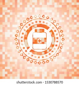 medicine bottle icon inside orange mosaic emblem