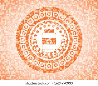 medicine bottle icon inside orange mosaic emblem