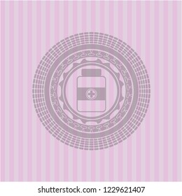 medicine bottle icon inside pink emblem. Retro