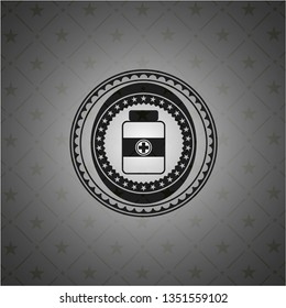 medicine bottle icon inside realistic dark emblem