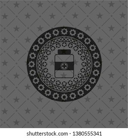 medicine bottle icon inside realistic black emblem