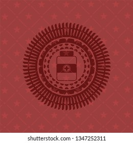 medicine bottle icon inside red icon or emblem