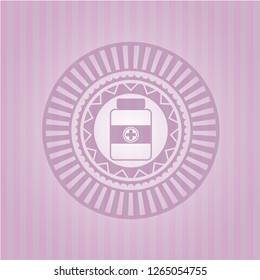 medicine bottle icon inside retro pink emblem