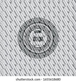 medicine bottle icon inside silver badge or emblem. Scales pattern. Vector Illustration. Detailed.