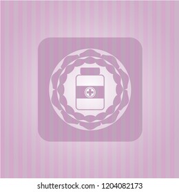 medicine bottle icon inside vintage pink emblem