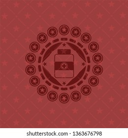 medicine bottle icon inside vintage red emblem