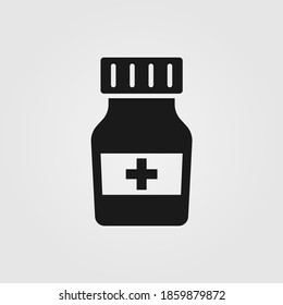 Medicine bottle icon in line design style. Pill bottle, drug container symbol for healthcare concept. Web site page, app, logo, UI design elements.