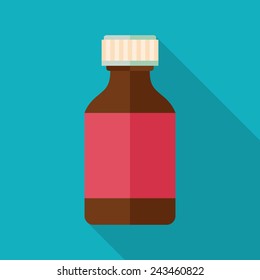 Medicine Bottle Icon With Long Shadow. Flat Style Vector Illustration