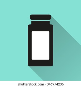 Medicine bottle  icon with long shadow, flat design. Vector illustration.