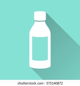 Medicine bottle  icon with long shadow, flat design. Vector illustration.