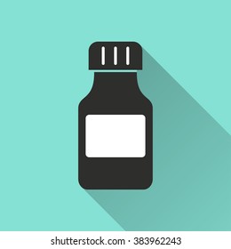 Medicine bottle   icon with long shadow, flat design. Vector illustration.