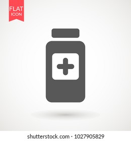 Medicine bottle icon for medical design. Medical pill or tablet bottle icon on white background. Vector sign symbol