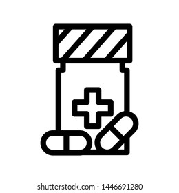 Medicine bottle icon , medical science profesional vector , 

template logo design emblem isolated illustration , outline 

solid background white