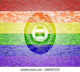 medicine bottle icon on mosaic background with the colors of the LGBT flag