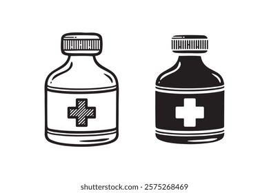 medicine bottle icon outline and silhouette style