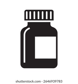 Ícone de frasco de medicamento para pílulas de farmácia e tratamento de saúde Um símbolo de glifo de um recipiente de medicamento para prescrição médica ou suplementos vitamínicos farmacêuticos