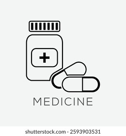 Medicine bottle icon with pill vector design with editable stroke.