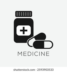 Medicine bottle icon with pill vector design with editable stroke.