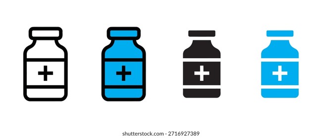Medicamento ícone garrafa definir vetor sobre fundo branco. farmácia, medicamentos, símbolo farmacêutico. ilustração vetorial.