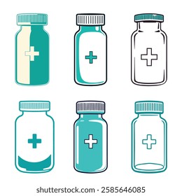 Medicine Bottle Icon Set for World Health Day: Vector Graphics for Healthcare and Pharmacy Designs
