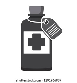 Medicine bottle icon silhouette.Pharmacy medication vector illustration in flat.Retro jar with a drug label.Isolated on a white background mixture packing.