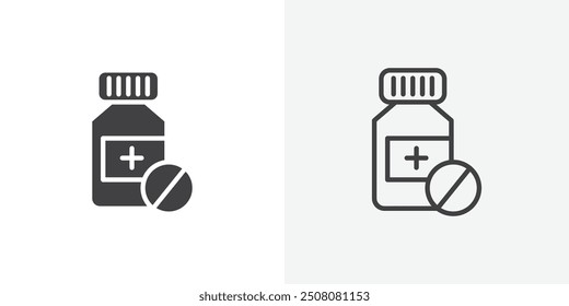 Medicine bottle icon in solid and outlined style