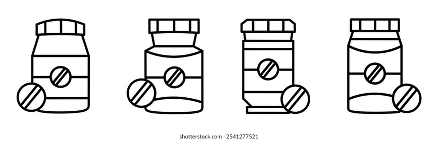 Medicine bottle icon. Medicine bottle thin line icon collection. Stock vector.