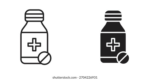 Icono de la botella de la medicina en estilo delgado y plano.