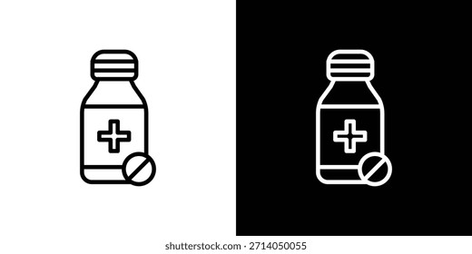 Icono de la botella de la medicina en estilo delgado y plano.
