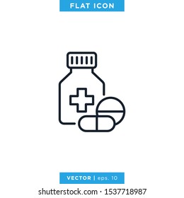 Medicine Bottle Icon Vector Design Template. Prescription Drug Bottle With Editable Stroke