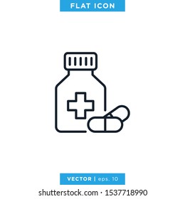 Medicine Bottle Icon Vector Design Template. Prescription Drug Bottle With Editable Stroke