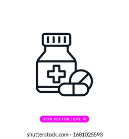 Medicine bottle icon vector design with editable stroke