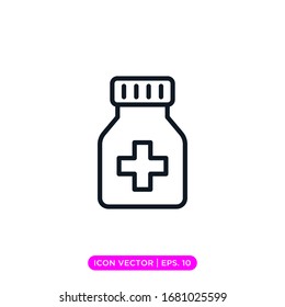 Medicine bottle icon vector design with editable stroke