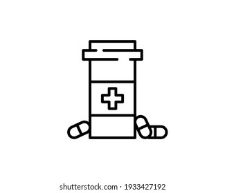 Plantilla de diseño de vectores de iconos de frascos de Medicina. Frasco De Medicamentos Recetados Con Trazo Editable.