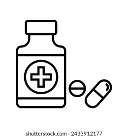 Medicine bottle icon vector design with editable stroke.  Vector illustration isolated on white background.	