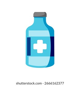 Medizinisches Flaschensymbol - Vektorflachdesign auf weißem Hintergrund. Einfache und saubere medizinische Grafik, die Gesundheitswesen, Apotheke, Medikamente und Behandlung darstellt. Perfekt für Krankenhausbeschilderung.