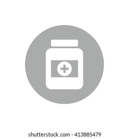 Medicine bottle icon vector. Gray circle. Gray button