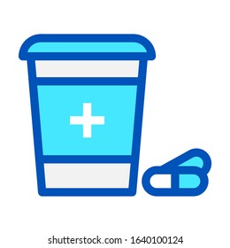 Medicine Bottle Icon Vector Illustration Logo Template. Prescription pills bottle linear icon. Thin line illustration. Medications. Contour symbol. Vector isolated outline drawing