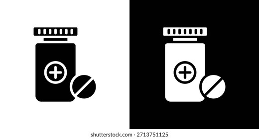 Icono de botella de medicina. Ilustración vectorial. Silueta en color negro