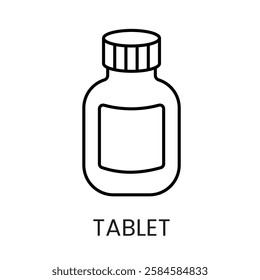 A medicine bottle icon in vector, representing storage for tablets or medication, with an editable stroke.