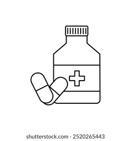 Vetor de ícone de garrafa de remédio, ilustração linear simples plana preto para web e app..eps