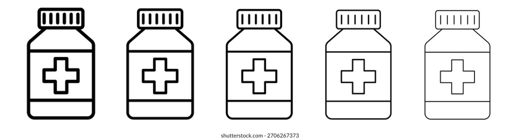 Colección de Vector de Web de icono de botella de medicina en trazos negros