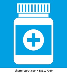 Medicine bottle icon white isolated on blue background vector illustration